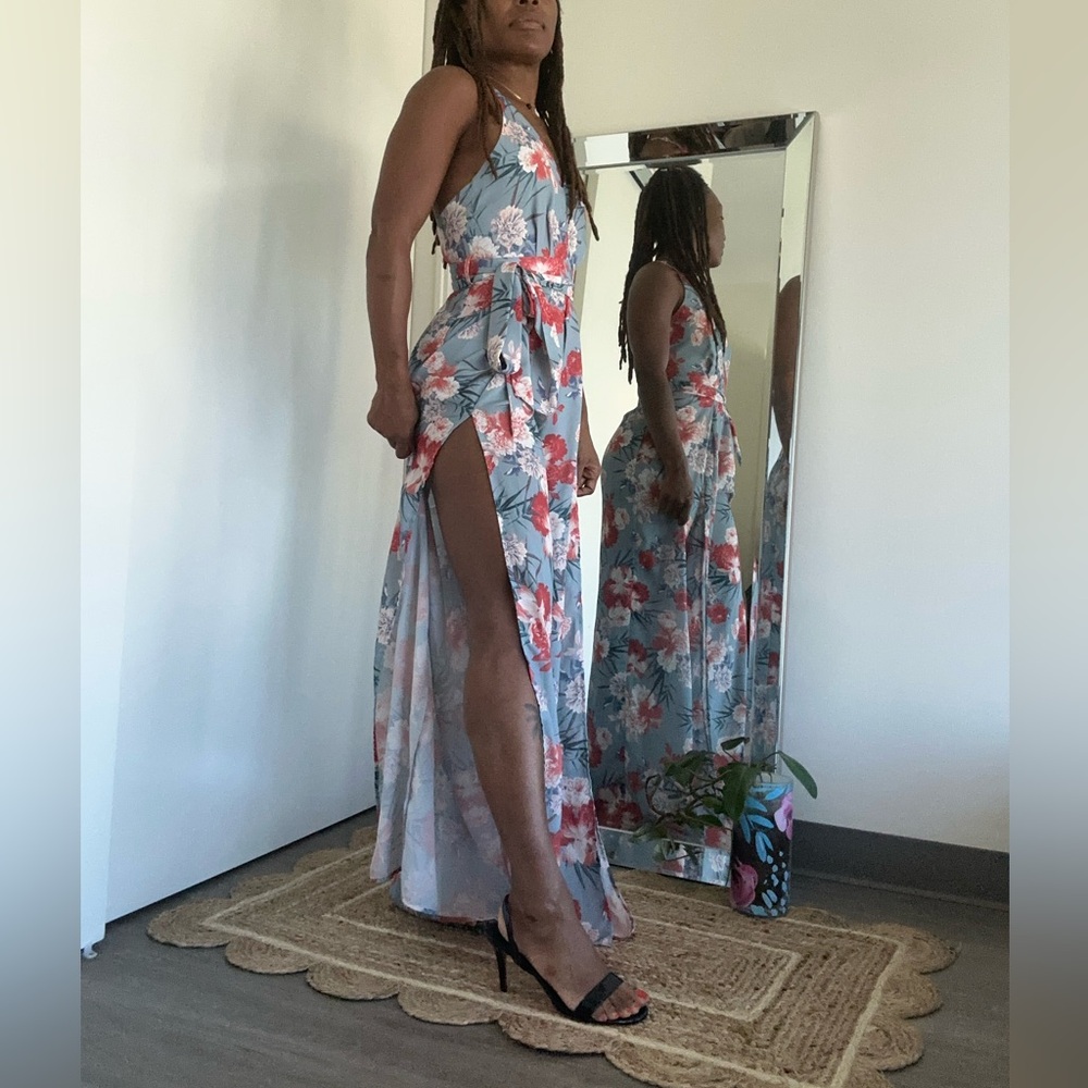 L’atiste Floral Wide Leg Jumpsuit High Slit Wrap Style Size S